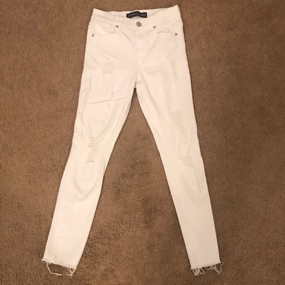 White distressed high waisted jeans
